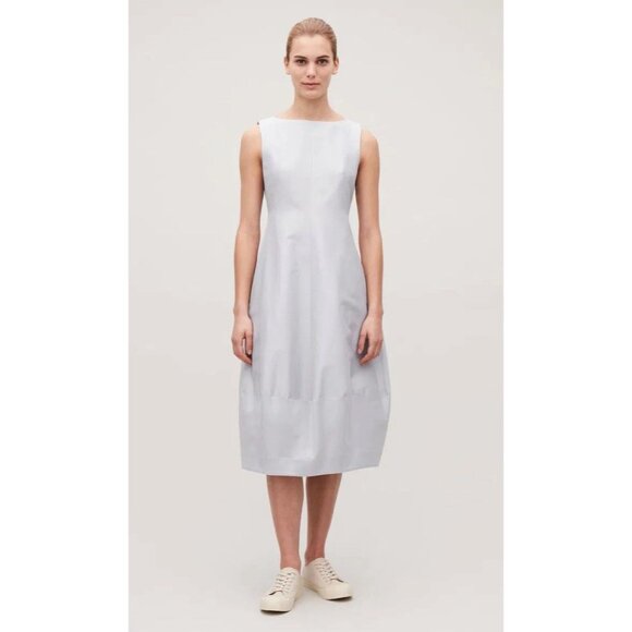 COS Silk Cotton Blend Cocoon Dress Women 6 Silver Minimalist Preppy Retro - Picture 1 of 10